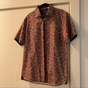 Floral Shirt Button Down Casual Floral Night Out Brown Tan Flowers Mens